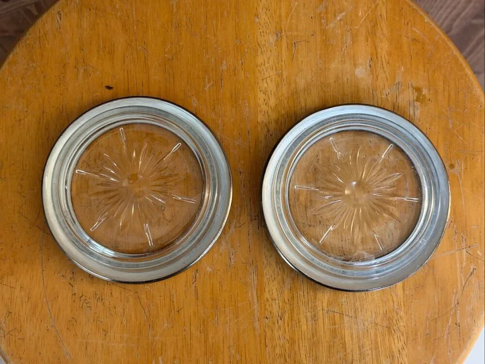 Leonard Silverplate Crystal Glass Coasters Set of 2 Starburst Beaded Rim (9255)